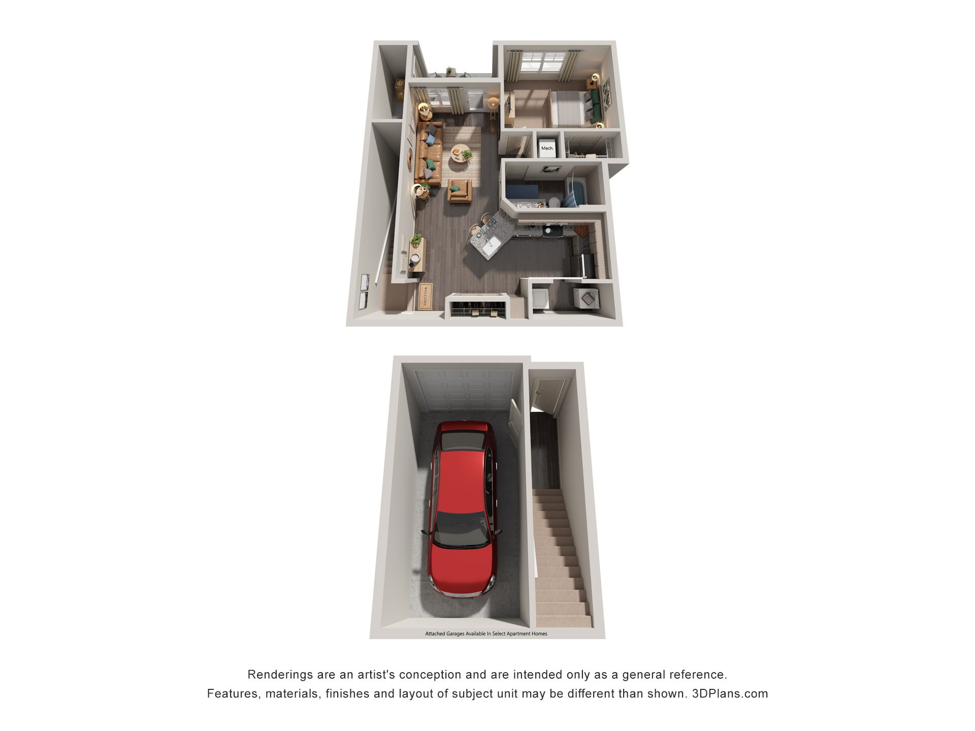 Floor plan for 1 bed, 1 bath, 860 sqft